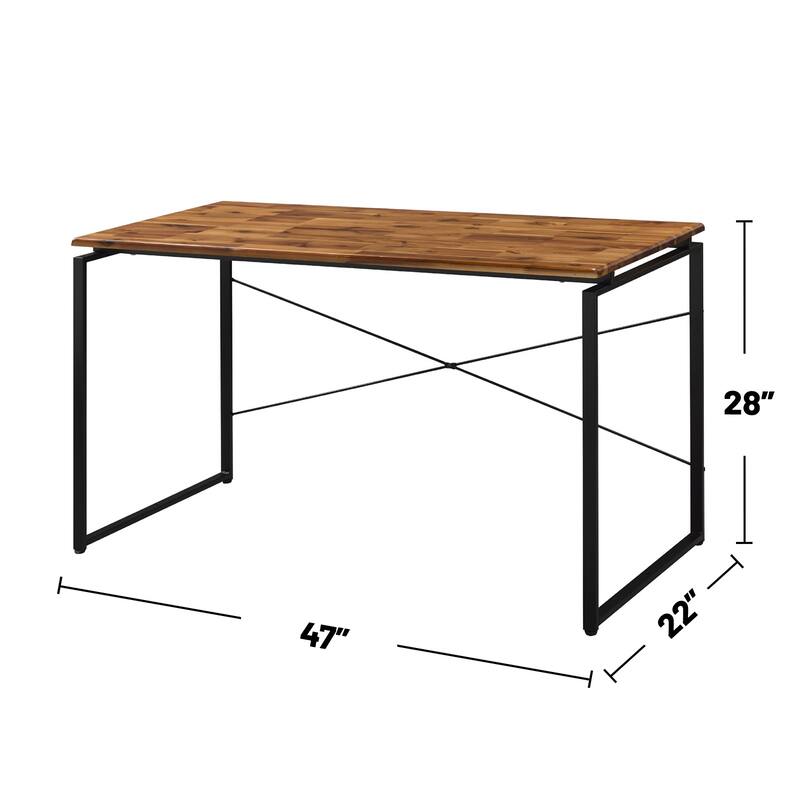 Solid Wood Top Rectangular Writing Desk, Oak and Black
