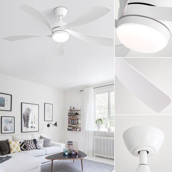 52 in. Modern Indoor White Ceiling Fan with Dimmable LED Light Remote Control and Reversible DC Motor for Bedroom