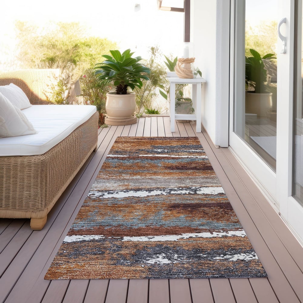 Machine Washable Indoor/ Outdoor Abstract Modern Chantille Rug