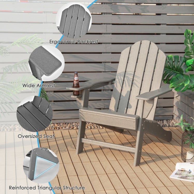 Outdoor Adirondack Chair with Built-in Cup Holder for Backyard Porch - 34" x 31" x 37" (L x W x H)