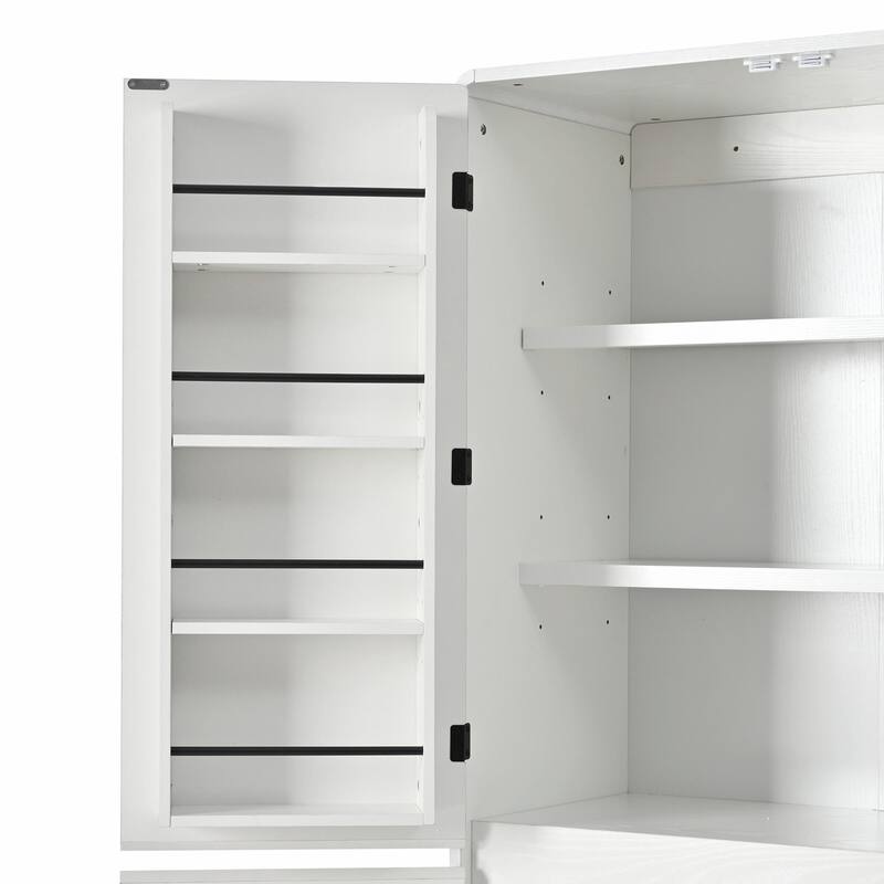 72" Tall Farmhouse Kitchen Pantry Cabinet, 8 Door Shelves, Curved Design Storage Cabinet with 3 Adjustable Shelves