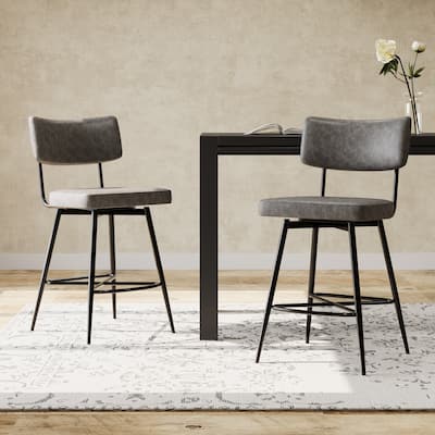 Vintage 26-inch Set of 2 Swivel Bar Stools with Leather Foam Cushioned Backrest, Metal Legs for Bar Bedroom and Dining Room