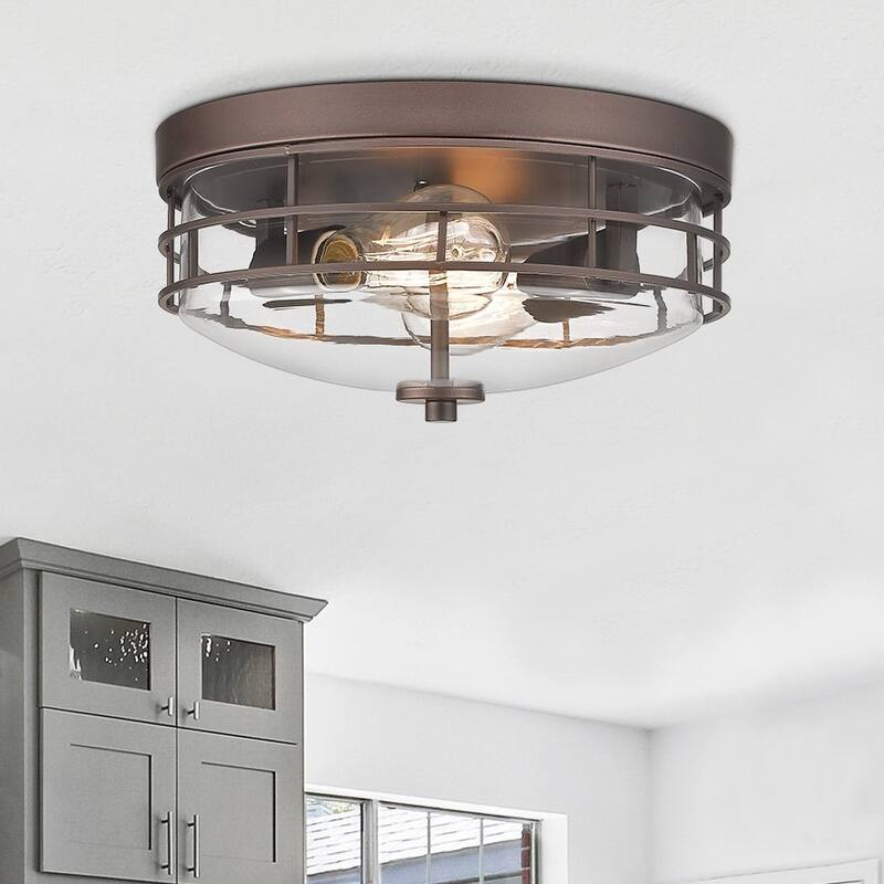 Industrial Flush Mount Ceiling Light Fixture,13in. for Entryway Bedroom Hallway - Oill Rubbed Bronze