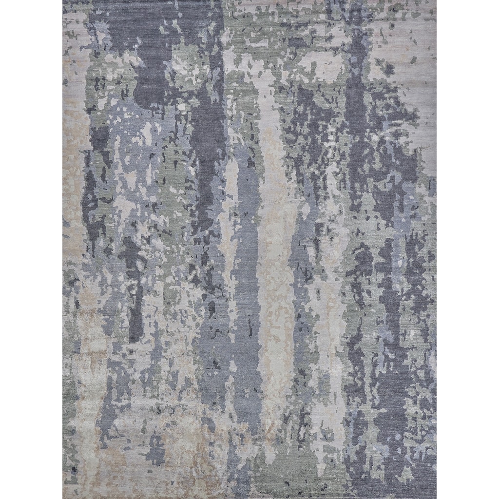 EXQUISITE RUGS Bamboo Silk Hand-knotted Blue/Grey Area Rug.