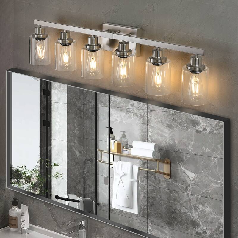 37" 6-Light Vanity Light with Clear Glass Shades, Modern Iron Metal Bathroom Wall Fixture for Mirror(No Bulbs)