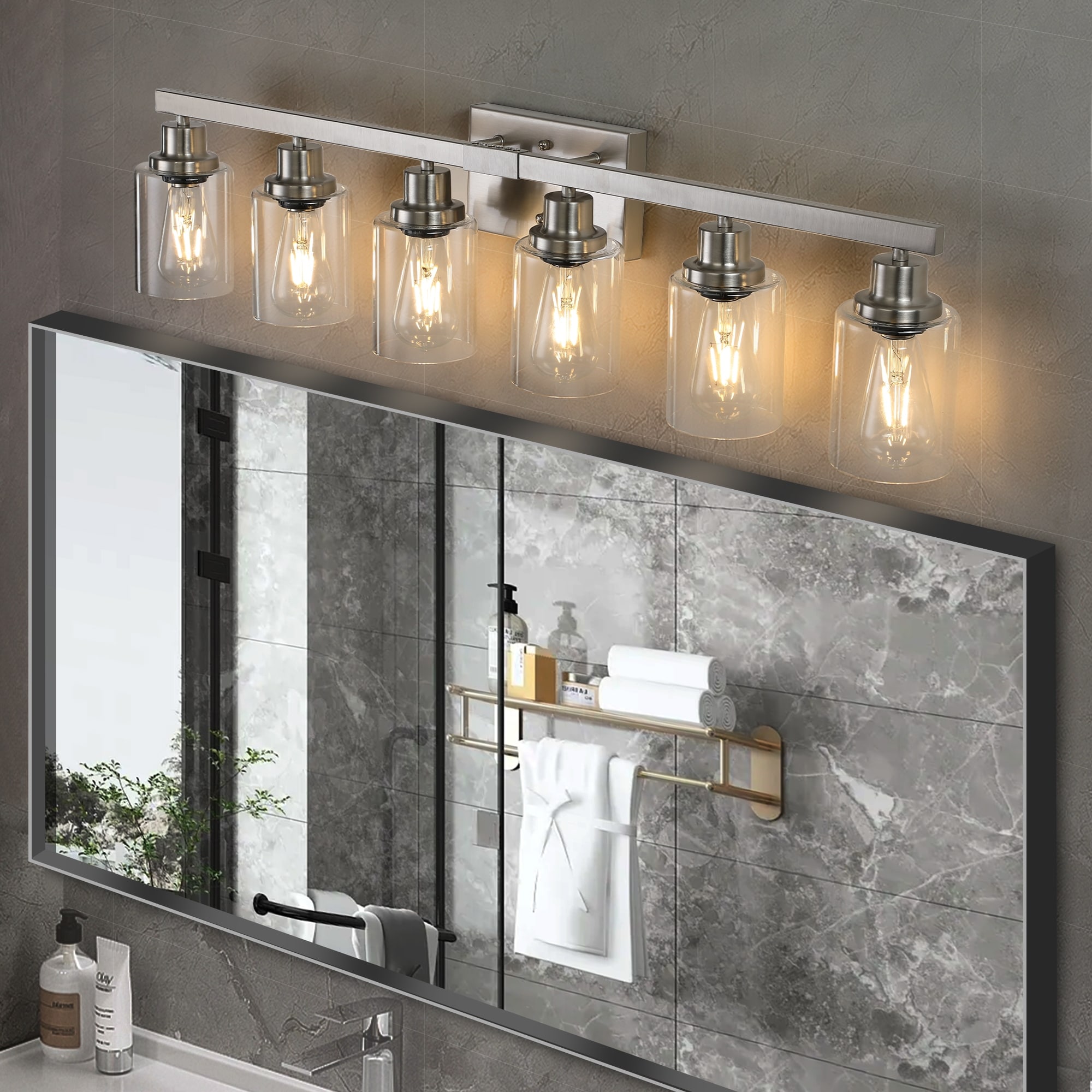 Modern 6-Light Bathroom Vanity Light Fixture Brushed Nickel