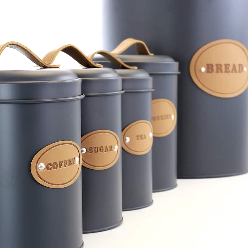 MegaChef Kitchen Food Storage 5 Piece Canister Set in Grey