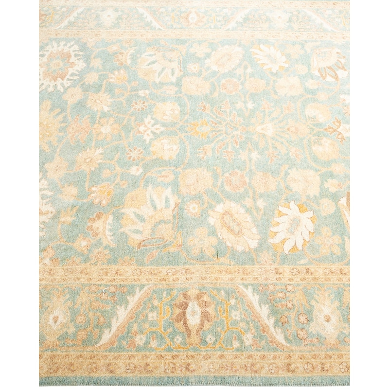 Overton Hand Knotted Wool Vintage Inspired Traditional Mogul Light Blue Area Rug - 4' 4" x 5' 10"