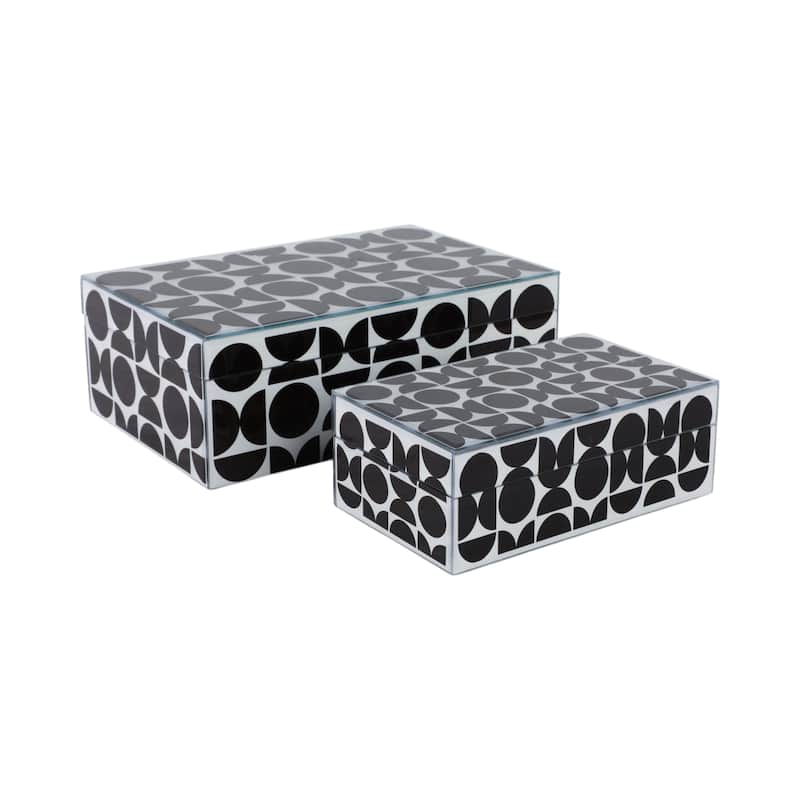 Decorative Abstract Storage Box with Lid - Set of 2, 11", Black - 11" x 7" x 3.75" - Black/ White - 11" x 7" x 3.75"