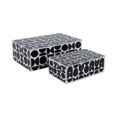 Decorative Abstract Storage Box with Lid - Set of 2, 11", Black - 11" x 7" x 3.75"