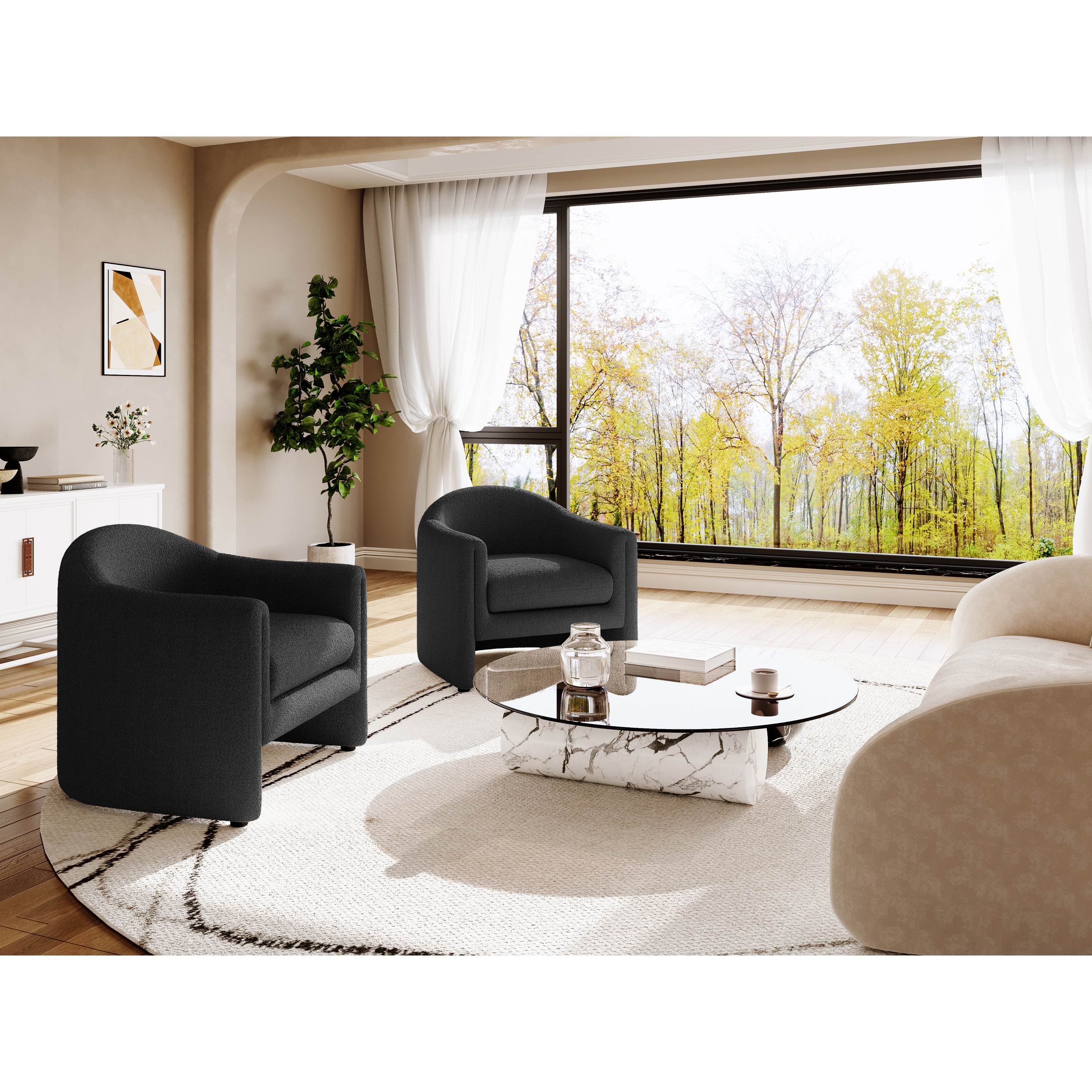 32.3" Wide Boucle Velvet Barrel Accent Chair