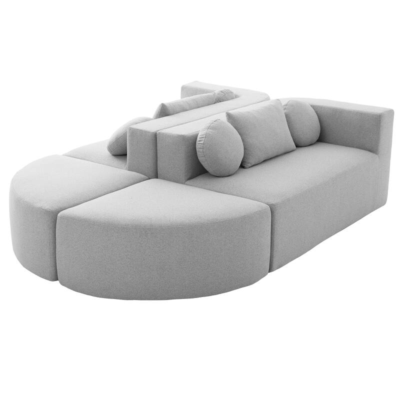 U-Shape Modular Sectional Sofa, Boucle Upholstered Boneless Couch, Compression Sofa with 4 Throw Pillows & 2 Cushions