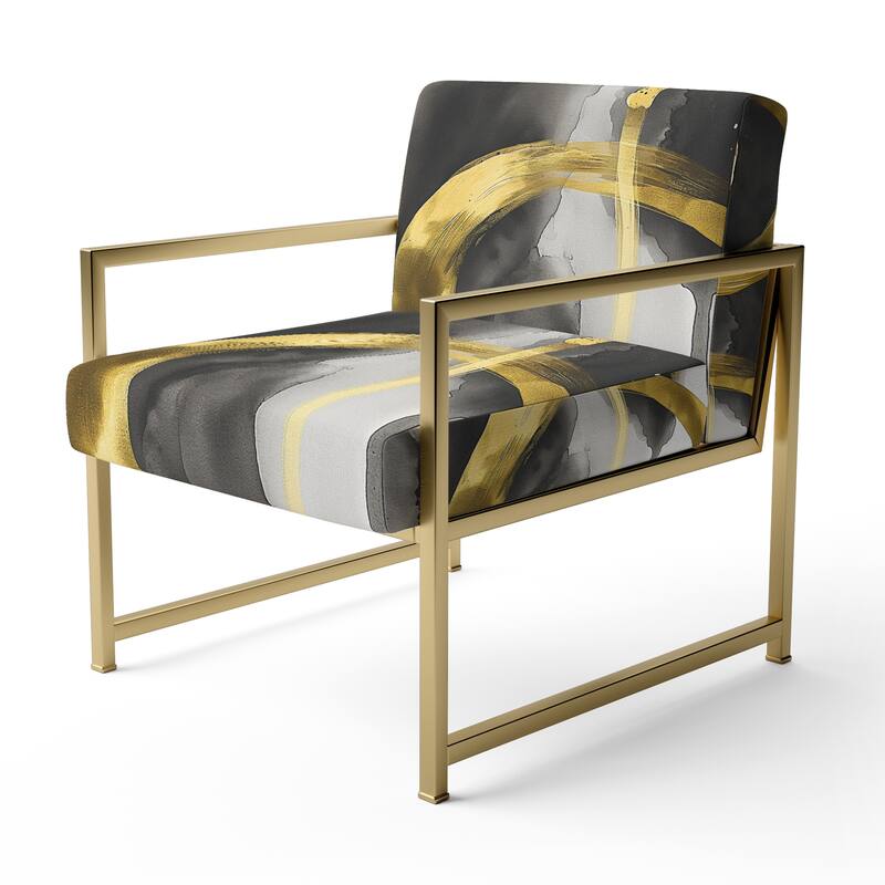 Designart "Mettalic Indigo And Gold II" Upholstered Abstract Accent Chair - Glam Arm Chair For Living Room