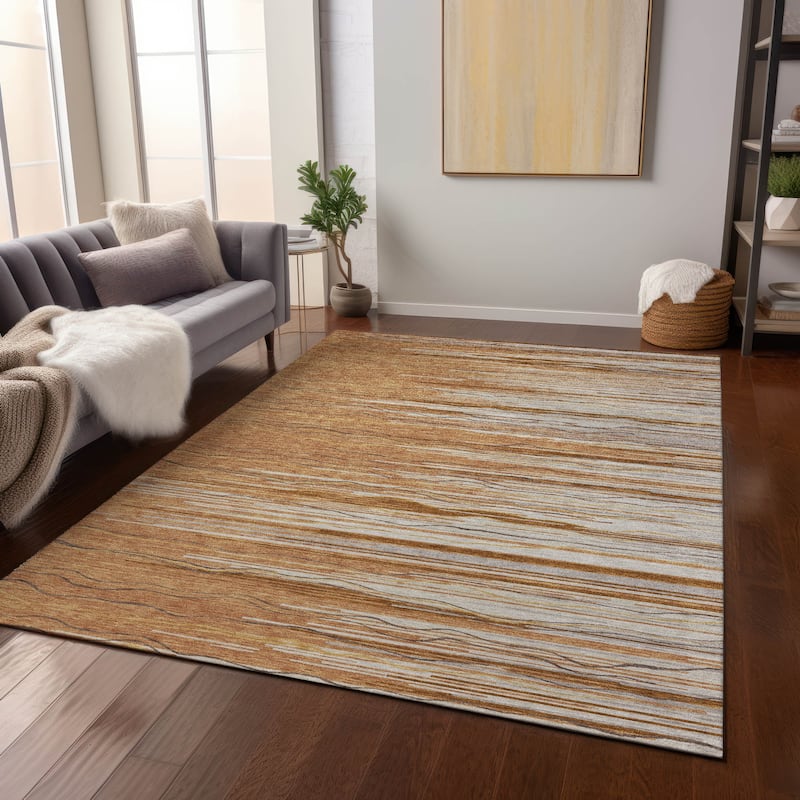 Machine Washable Indoor/ Outdoor Modern Stripe Chantille Rug - Paprika - 8' x 10'