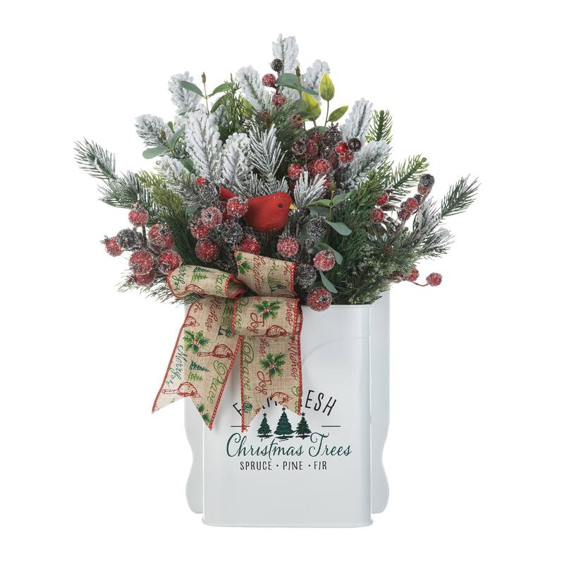 Glitzhome Artificial Christmas Flocked Pinecone Berry Teardrop Wreath Centerpiece