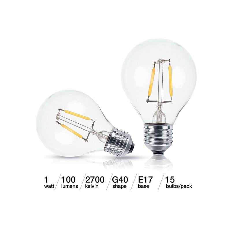 Brightech 1-Watt G40 Dimmable E17 LED Vintage Edison Light Bulb 2700K (15-Pack) - Soft White