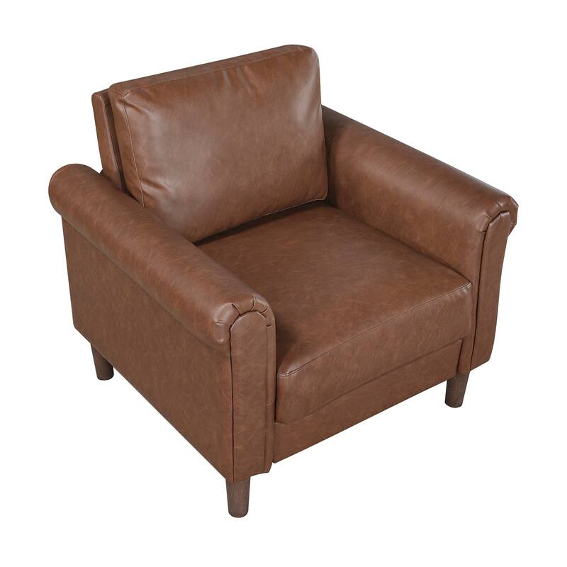 Frances 35" Faux Leather Living Room Chair - Brown Finish Exposed Feet