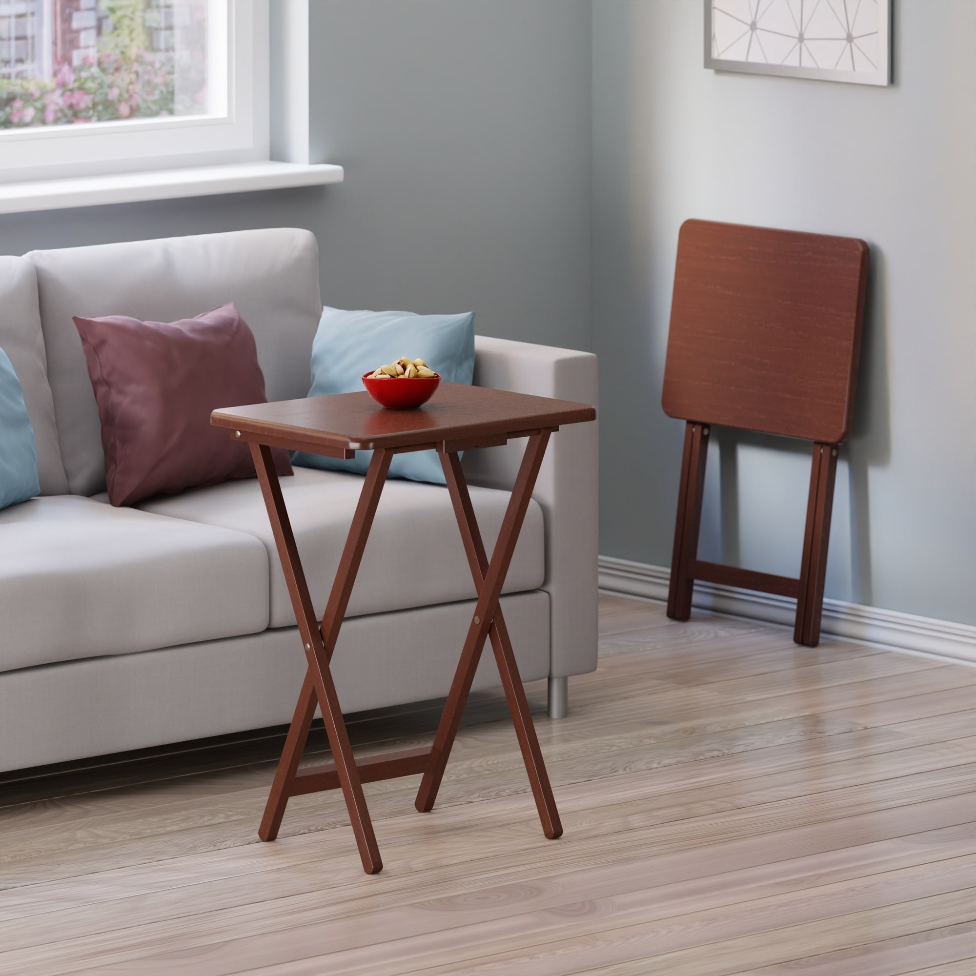 Alex Set of 2 Snack Tables Walnut Finish - Overstock - 43189809