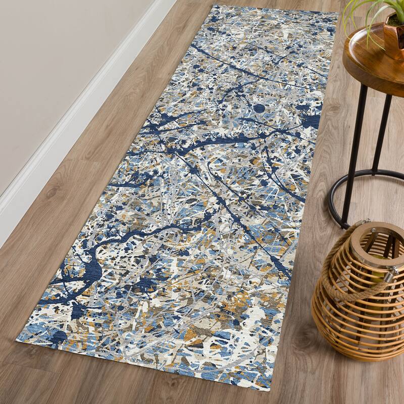 Machine Washable Indoor/ Outdoor Modern Splatter Chantille Rug