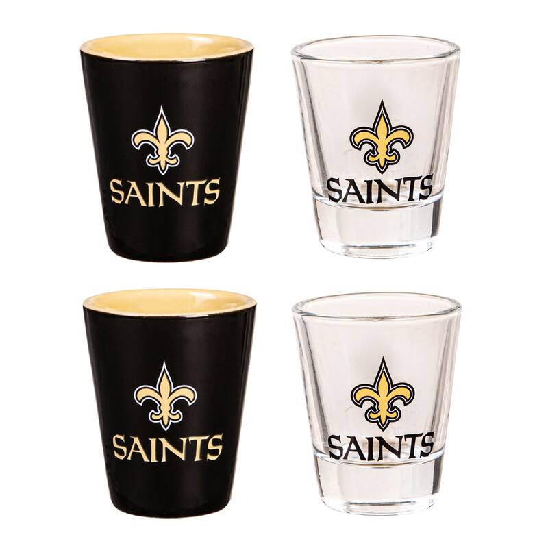 4-Piece Ceramic and Glass 2 oz. Shot Glass Set, New Orleans Saints