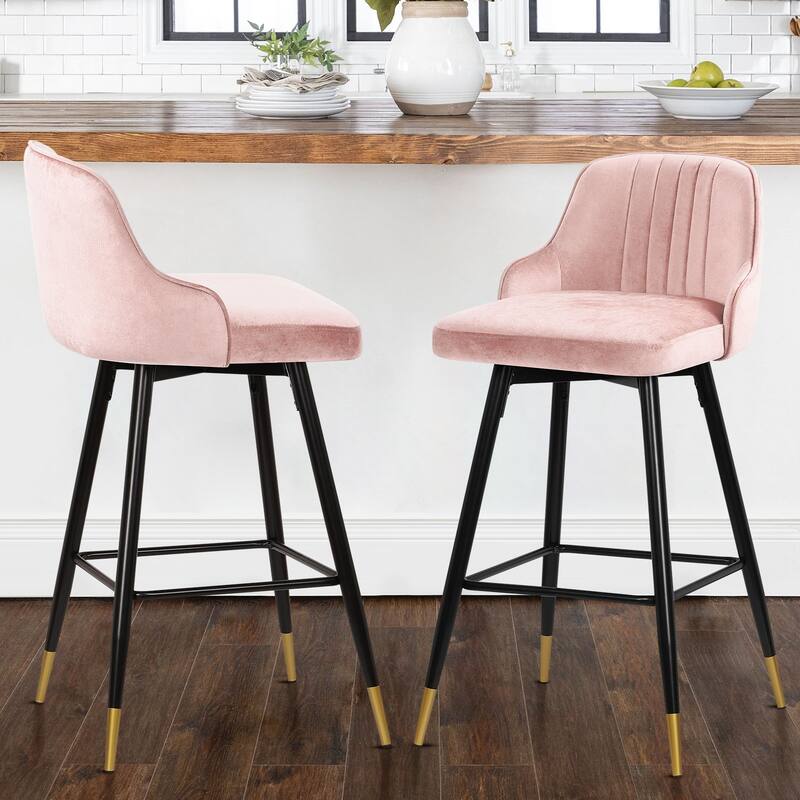 Modern Velvet Upholstered Swivel Counter/ Bar Stools Set of 2/4
