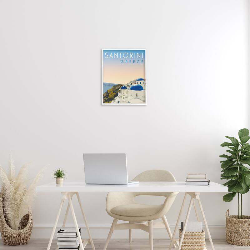 Stupell Vintage Santorini Cityscape Framed Giclee Art Design By Victoria Barnes