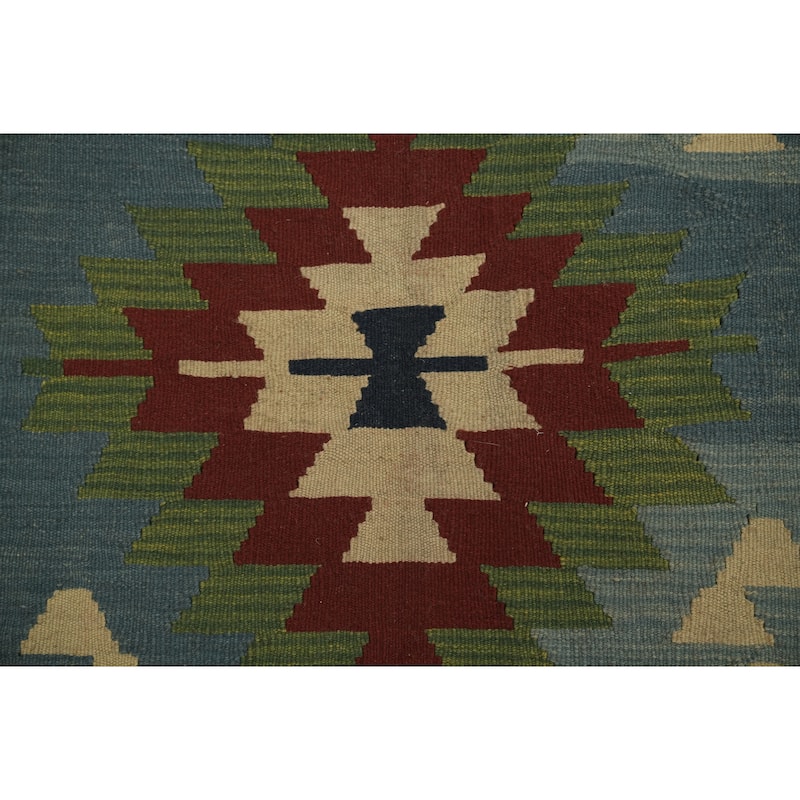 Hand Woven Oriental 100% Wool Carpet Southwestern Tribal Navy Blue & Blues Kilim Area Rug - 6' 0'' X 4' 0''