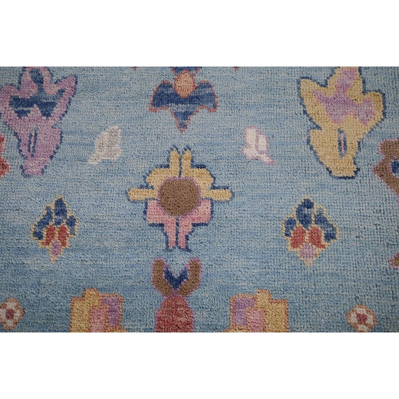 Light Blue Oushak Oriental Area Rug Handmade Wool Carpet - 8'10" x 11'8"