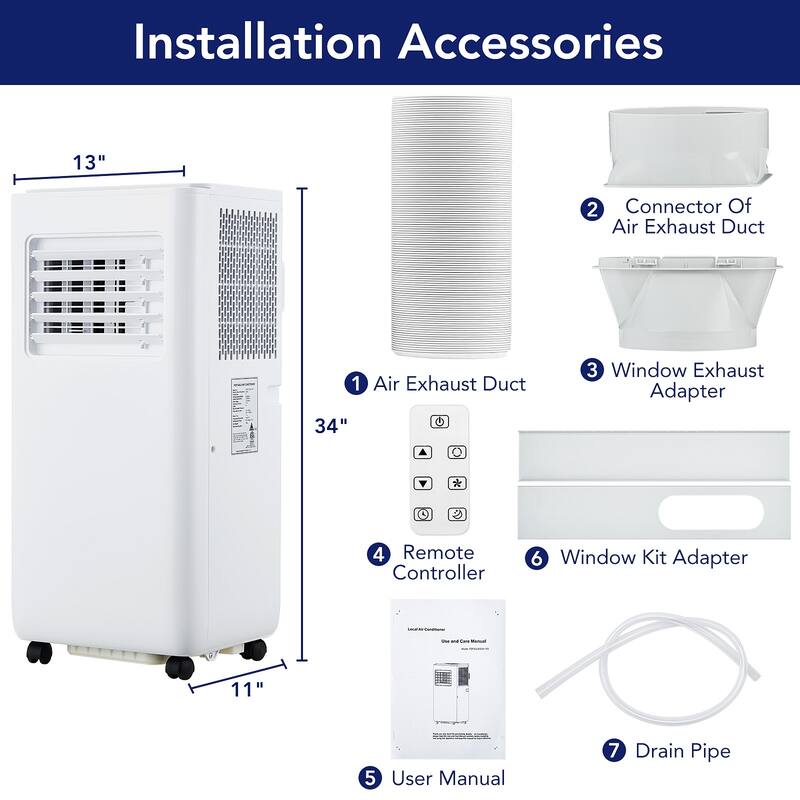 10000BTU Portable Air Conditioner with Remote Control, Energy-Efficient Cooling for 450 Sq.Ft