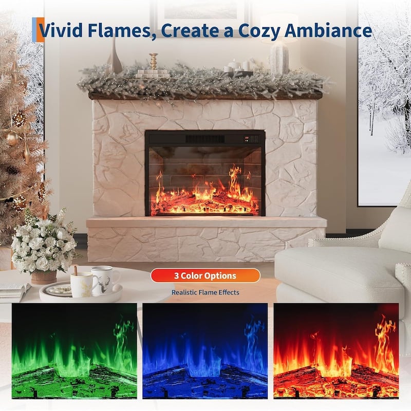 23" Electric Fireplace, Remote & Touch Control, Ultra-Thin Wall Mounted or Recessed