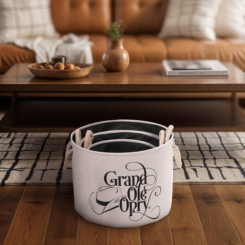American Art Decor Grand Ole Opry Boot and Cowboy Hat Printed Fabric Basket with Handles, Set of 3 - 11.5" x 15"