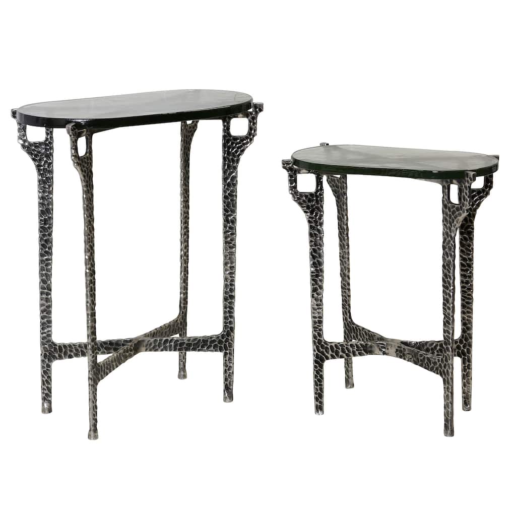 StyleCraft Ripple Oval Nesting Accent Table - Silver & Smoke - Set of 2