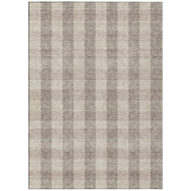 Machine Washable Indoor/ Outdoor Chantille Plaid Stripe Rug