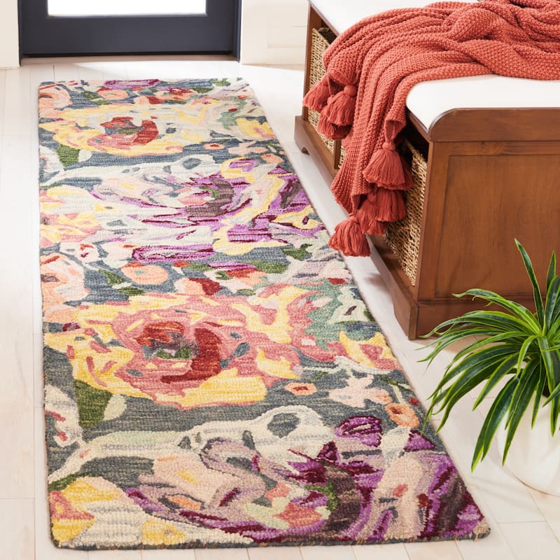 SAFAVIEH Handmade Blossom Stavroula French Country Floral Wool Rug - 2'3" x 8' Runner - Blue/Purple
