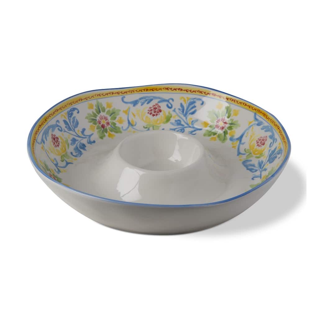 Capri Multicolor Ceramic Chip and Dip Serving Platter Set - Dishwasher Safe, 13.25" x 13.25" x 2.75"