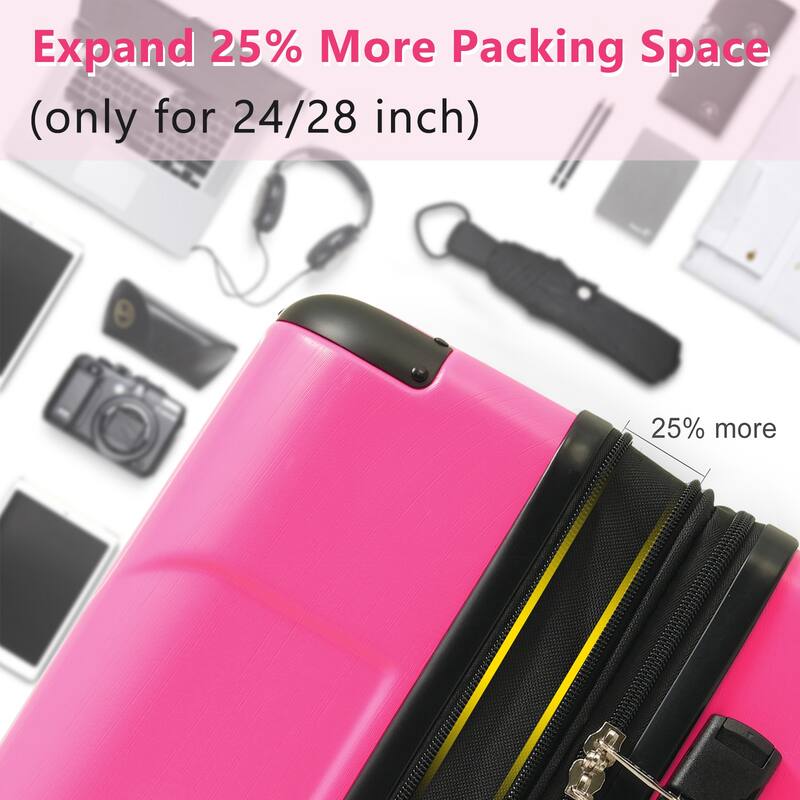 Hardshell Luggage 3-Piece Set with Expandable Storage, Spinner Wheels and Telescopic Handle, for Boarding Travel