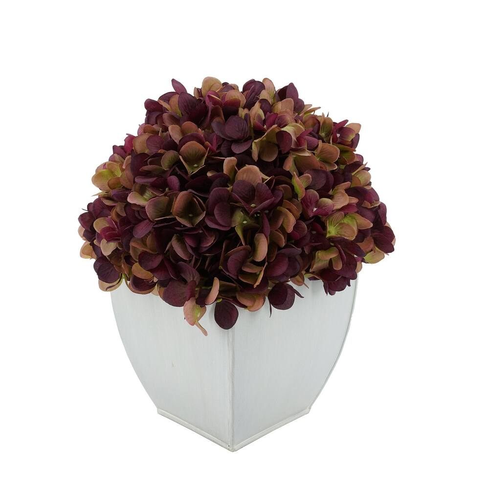 Faux Hydrangea in Cream Tapered Zinc Cube