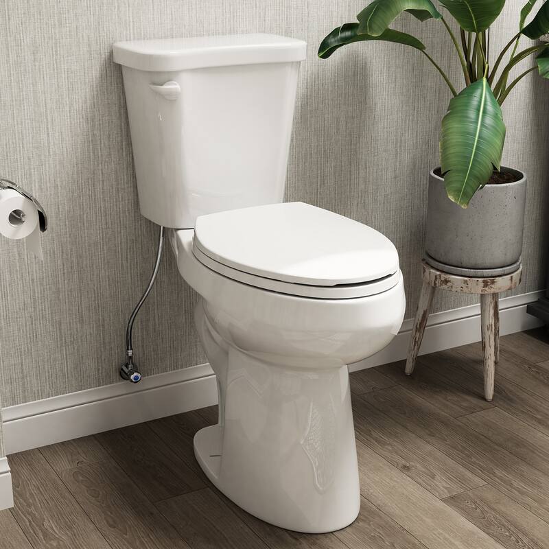 HOROW 21 Inch Extra Tall 2 Piece High Efficiency Single Flush Elongated Toilet White 1.28 GPF Strong Flush Seat Included - White