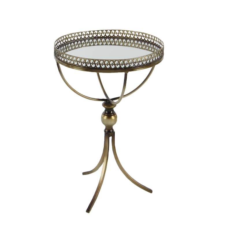 Metal Antique Inspired Accent Table with Curved Frame and Mirrored Glass Top - Brass - Roche River Decor - 16"Wx16"Lx24"H
