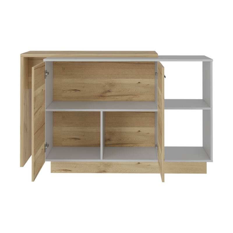 Kitchen Island, Double Door Cabinets, Two External Shelves, Three Shelves
