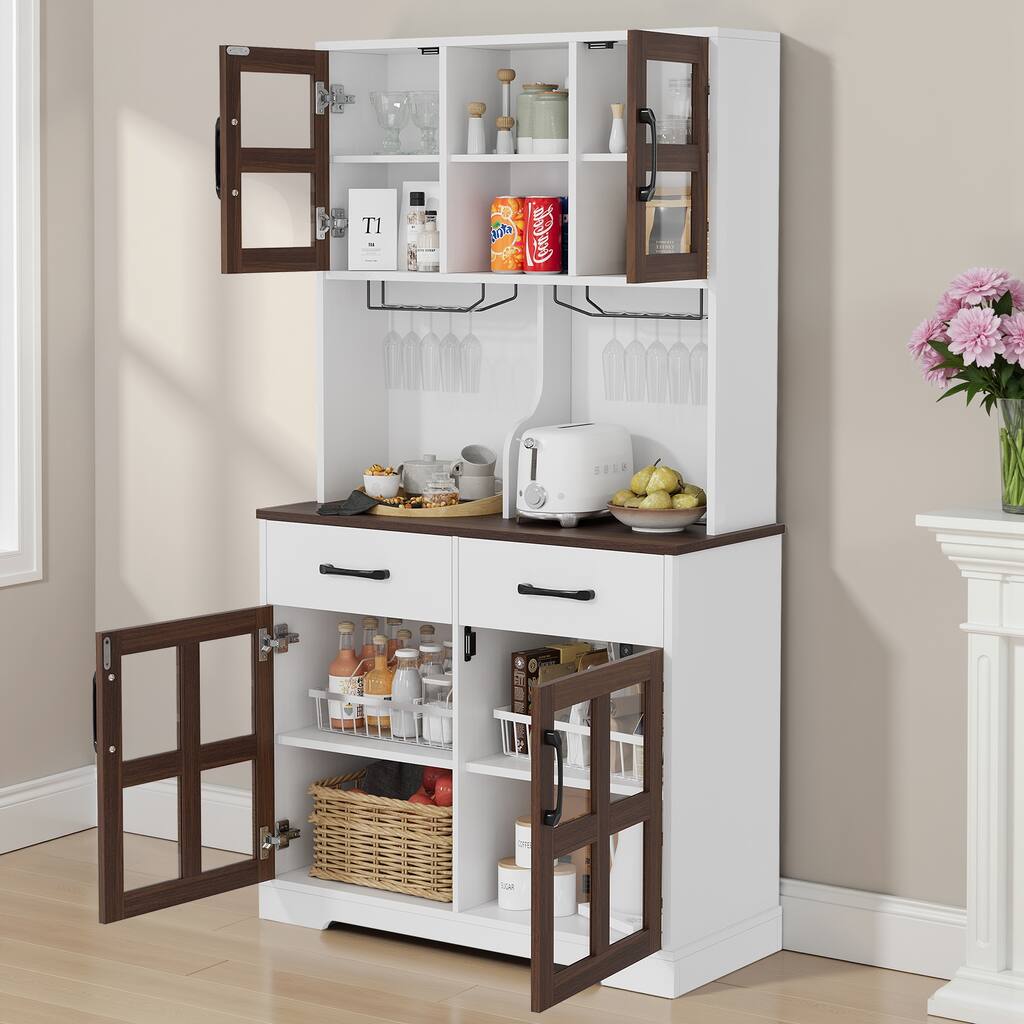 Pocassy Modern Kitchen Pantry Cabinet with Power Outlet