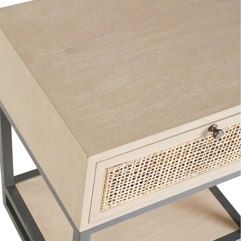 Box Cane Solid Wood and Iron 1-drawer Nightstand by East at Main