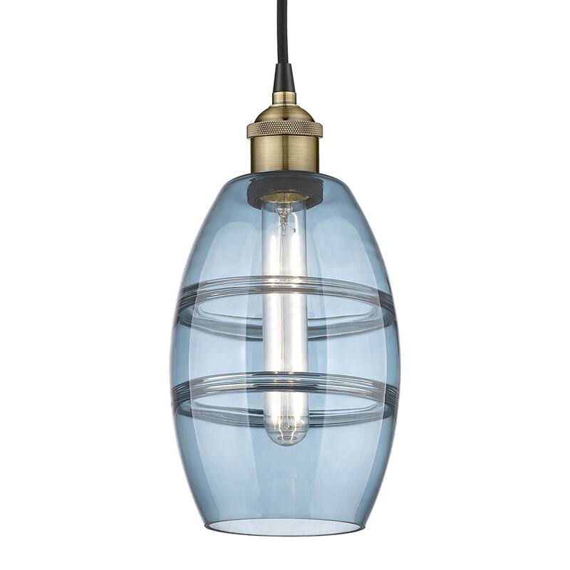 Innovations Lighting 616-1P 8 6 Vaz Pendant Vaz 6" Wide Cord-Hung Mini - Black Antique Brass / Princess Blue