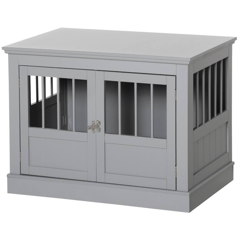 PawHut Dog Crate End Table with Triple Doors, Wooden Dog Crate Furniture Indoor Use, Puppy Crate with and Steel Tubes