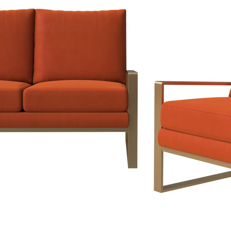 LeisureMod Modern 3-Piece Upholstered Velvet Sofa Set - Includes Sofa, Loveseat & Accent Chair for Home Office Living & Bed Room