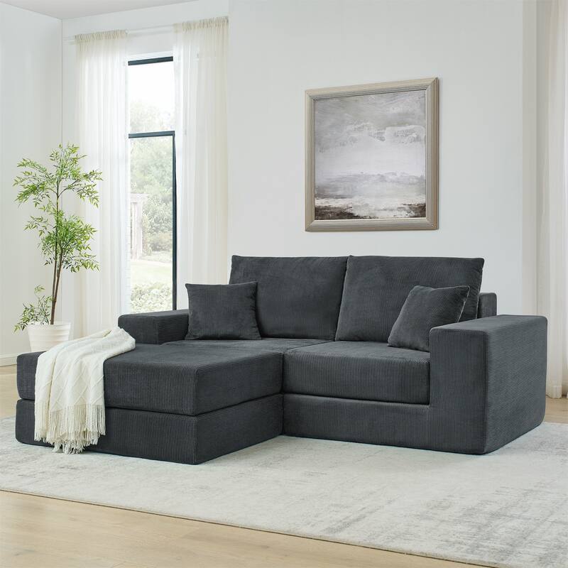 Modular Cloud Sectional Couch, Modern Upholstered L-Shaped Sofa with Removable Ottoman