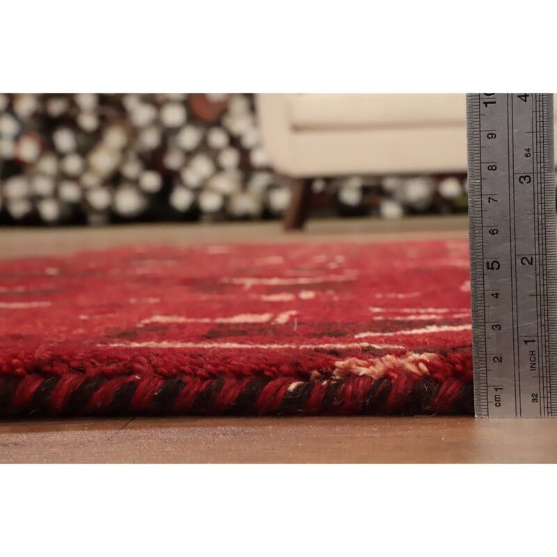 Hand Knotted Oriental 100% Wool Carpet Modern Geometric Red Gabbeh Area Rug - 7' 6'' X 5' 6''