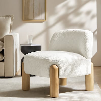 Susie Modern Curved Backrest Armchair with Solid Wood Legs and Adjustable Foot Pads by HULALA HOME