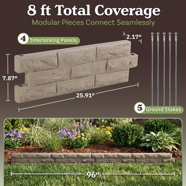 dimension image slide 0 of 2, Faux Brick Landscape Edging 4 Pieces Flower Garden Border