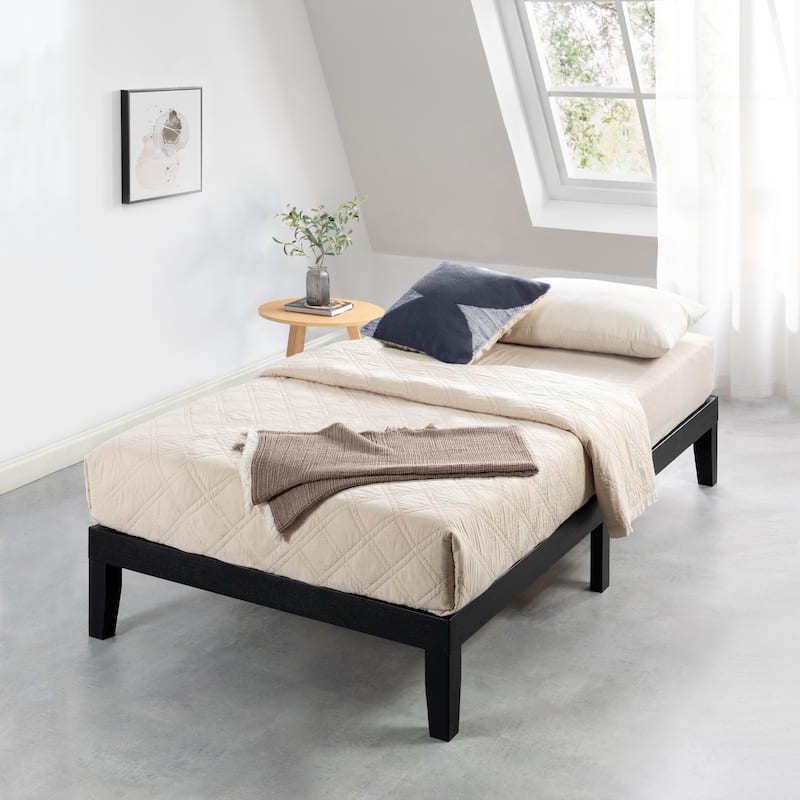 12" Classic Solid Wood Platform Bed Frame - Black - Twin